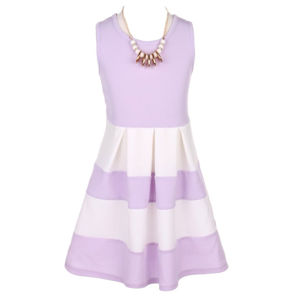 Girl Sleeveless Dress Color Block Striped Easter Graduation Flower Girl Dress